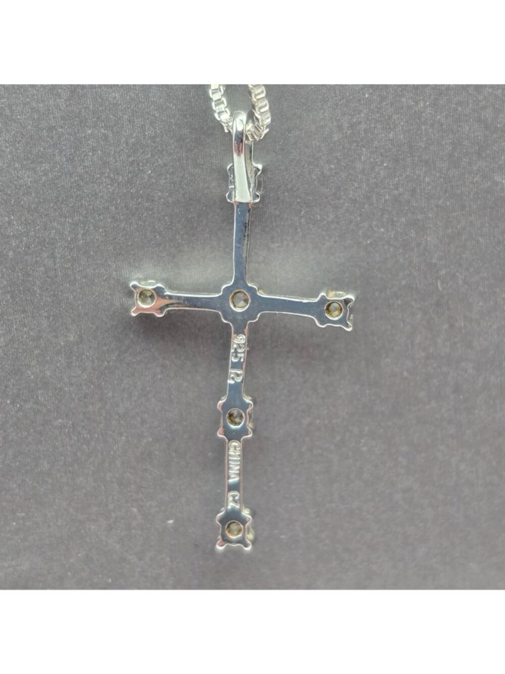 Ross-Simons Sterling Silver CZ Stick Cross Pendant Necklace 24" Box Chain - Picture 5 of 9